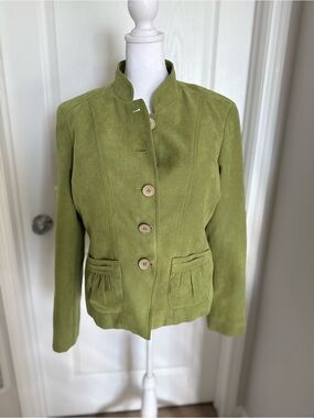 Women's Olive Green Suede Like Button-Front Blazer